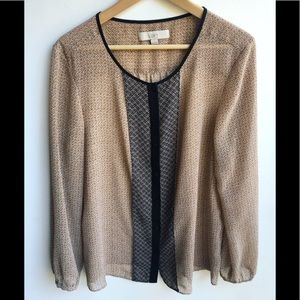 Ann Taylor Loft Round Neck Brown Black Long Sleeve Top Size L